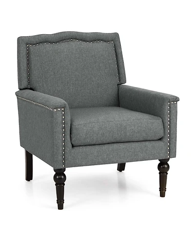 1 Pcs Mid-century Modern Armchair with Thick Cushion & Rubber Wood Legs for Living Room