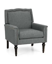 1 Pcs Mid-century Modern Armchair with Thick Cushion & Rubber Wood Legs for Living Room