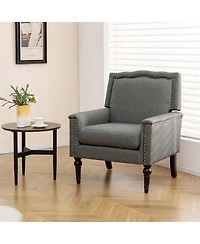 1 Pcs Mid-century Modern Armchair with Thick Cushion & Rubber Wood Legs for Living Room