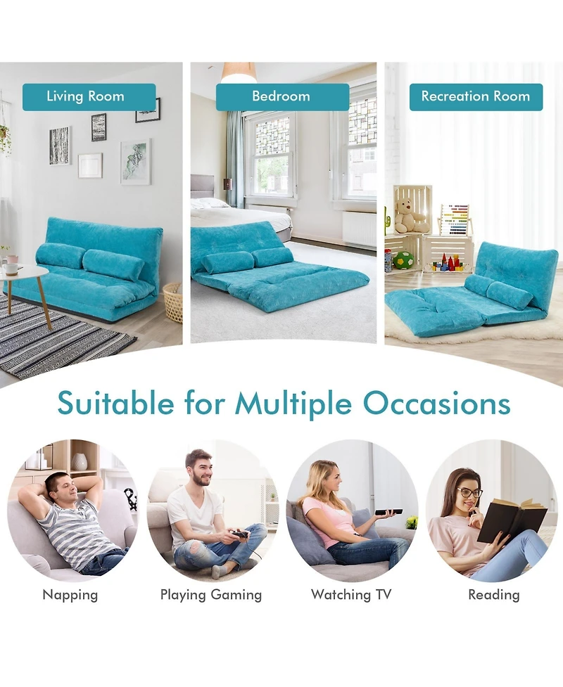 Slickblue 6-Position Adjustable Sleeper Lounge Couch with 2 Pillows