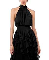 1.state Women's Smocked Cascade-Ruffle Halter Maxi Dress