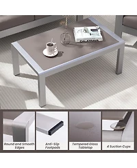 Slickblue Outdoor Rectangle Coffee Table with Tempered Glass Tabletop for Backyard Poolside-Grey