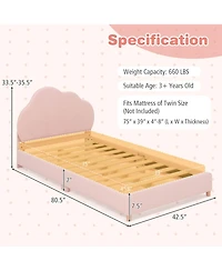 Costway Kids Twin Platform Bed Frame Upholstered Twin Size Bed with Wooden Slats Support