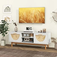 Tv Stand for 55-Inch TVs with 2 Drawers & Bamboo Woven Fronts Solid Wood Legs
