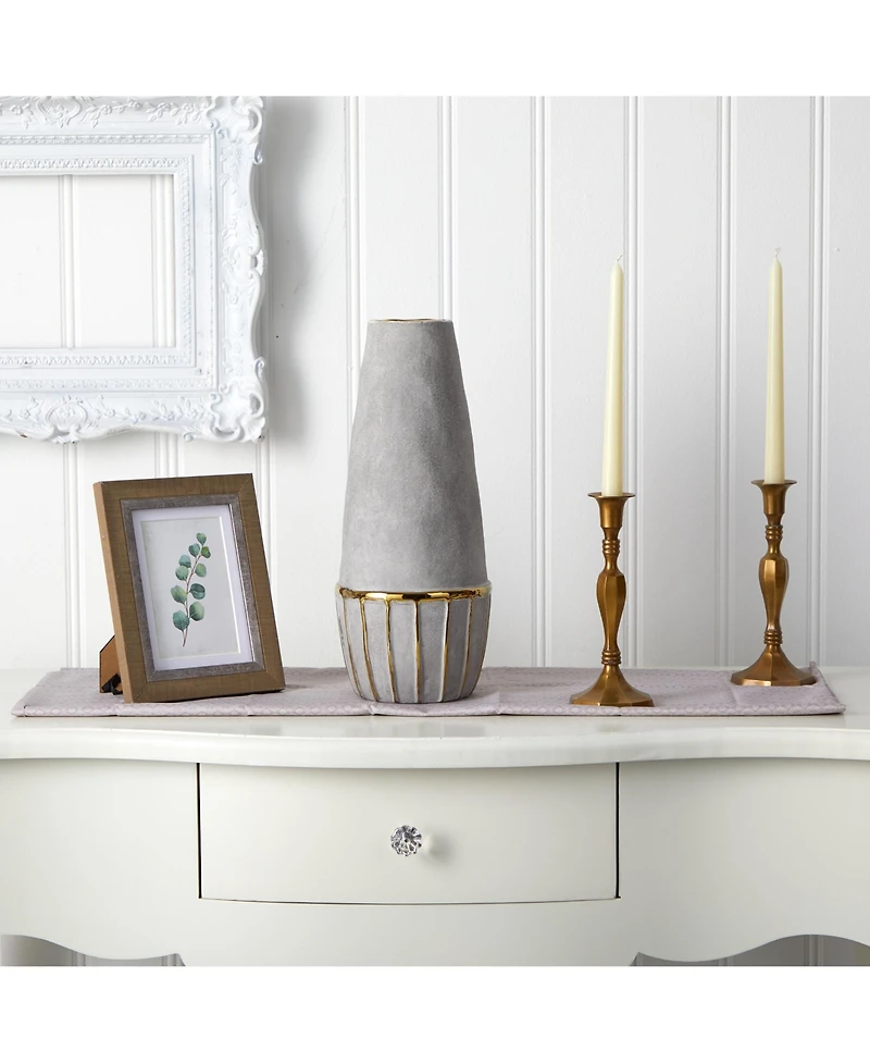 Slickblue Regal Stone Decorative Vase with Gold Accents