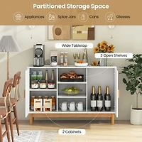 Costway 48" Sideboard Buffet Cabinet with 2 Bamboo Woven Doors 3 Open Shelves for Kitchen