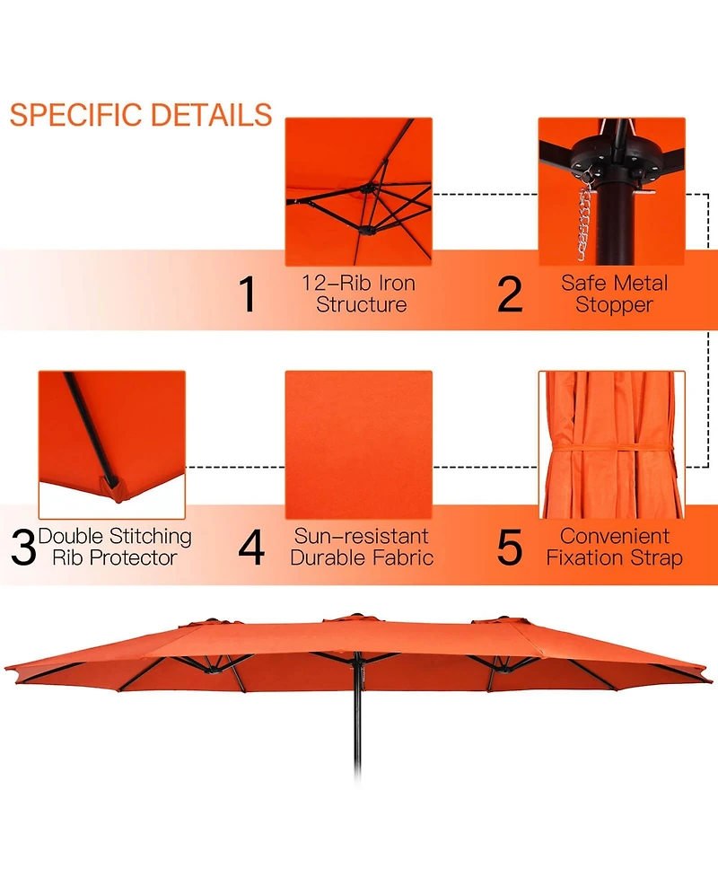 Costway 11 Pcs Patio Wicker Dining Set with Double-Sided Outdoor Umbrella 8 Stackable Chairs