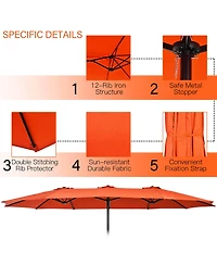 Costway 11 Pcs Patio Wicker Dining Set with Double-Sided Outdoor Umbrella 8 Stackable Chairs
