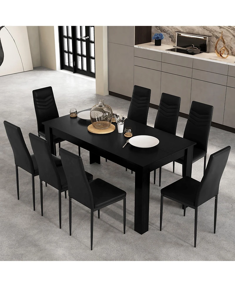 Modern Rectangular Kitchen Table Set with 8 Pvc Leather Dining Chairs