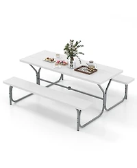 Costway 6 Ft Picnic Table Bench Set Outdoor Dining Table & 2 Benches with Metal Frame