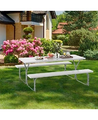 Costway 6 Ft Picnic Table Bench Set Outdoor Dining Table & 2 Benches with Metal Frame