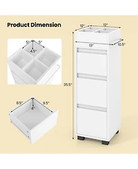 Bathroom Floor Cabinet with 3 Drawers 4 Compartments 2-Side Available Towel Shelf