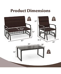 Costway 4 Piece Patio Gliding Set with Tempered Glass Coffee Table Quick Dry Foam Poolside