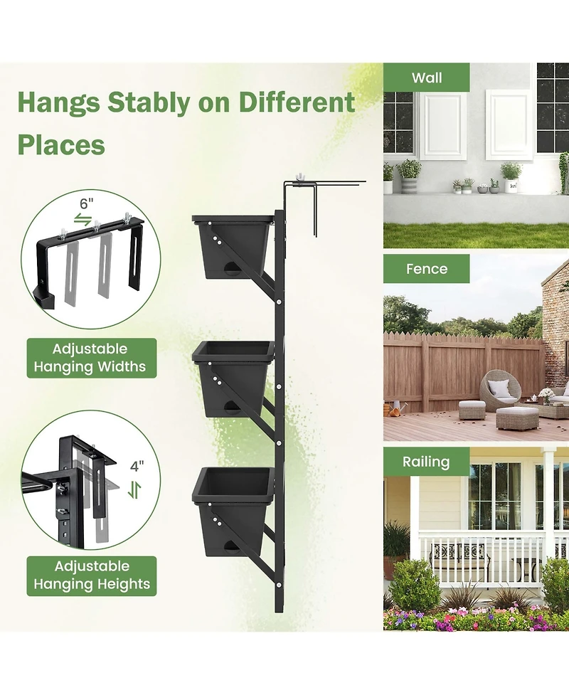 Costway Hanging Vertical Planter with 3 Planter Boxes & Detachable Hooks for Flowers
