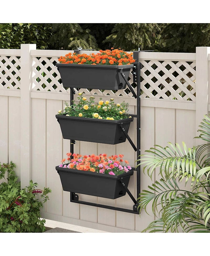 Costway Hanging Vertical Planter with 3 Planter Boxes & Detachable Hooks for Flowers