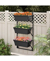 Costway Hanging Vertical Planter with 3 Planter Boxes & Detachable Hooks for Flowers