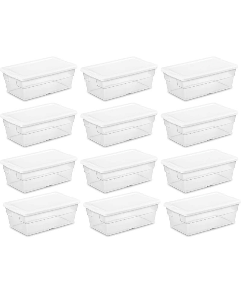 Sterilite 6 Quart Storage Box Stackable Bin with Lid, Plastic Container, 12 Pack
