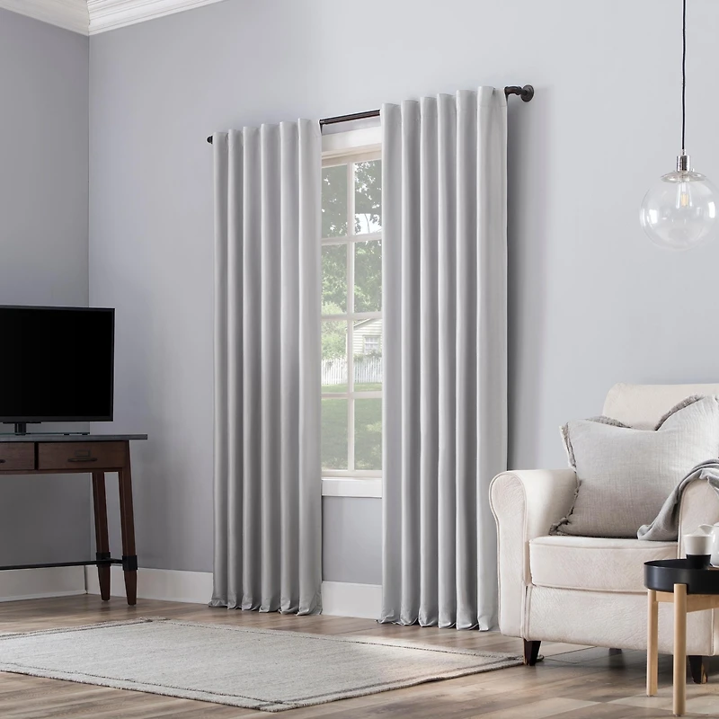 Evelina Faux Dupioni Silk Thermal Extreme 100% Blackout Back Tab Curtain Panel