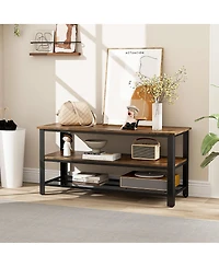 Gymax 3-Tier Industrial Tv Stand Entertainment Center Console Metal Frame Rustic Brown