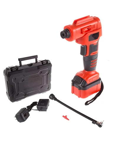 Stalwart Automatic Air Compressor - Cordless Tire Inflator with 20V Lithium Battery and Carrying Case for Cars, Bikes, and Sports Equipment by (Red)