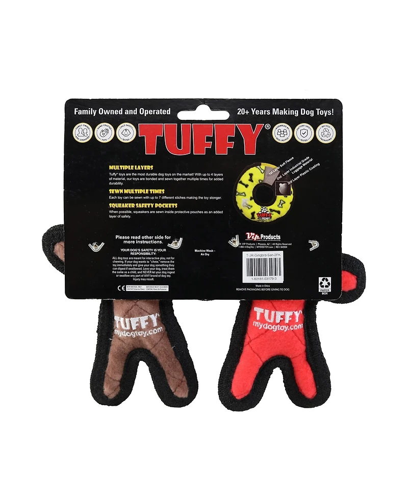 Tuffy Jr Holiday Gingerbread Man and Santa 2 Pack, Dog Toy