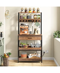 Tribesigns Bakers Rack with Power Outlets, 5-Tier Kitchen Storage Shelf, Microwave Oven Stand with Drawer, Kitchen Rack with 6 Hooks