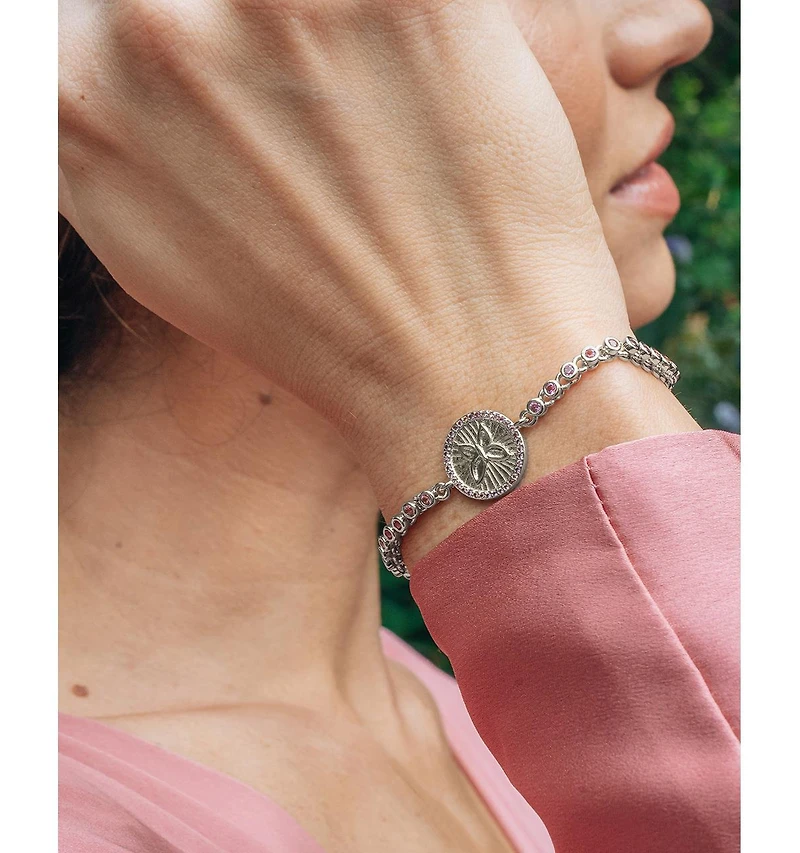 Sterling Forever Silver-Tone or Gold-Tone Pink Cubic Zirconia Butterfly Bindi Bolo Bracelet