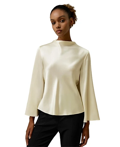 Bell Sleeves Minimalist Silk Top for Women