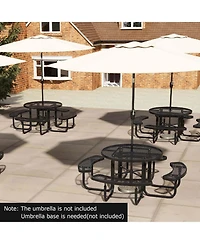 Costway 45" Coated Steel Camping Table Outdoor Round Picnic Table & Bench Set for 8