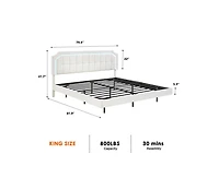 gaomon Floating Bed Frame King Size with Rgb Led Lights, Upholstered Platform King Bed with Adjustable Headboard, Button Tafted Headboard No Box Sprin