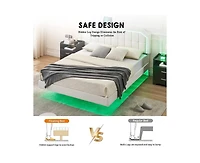 gaomon Floating Bed Frame King Size with Rgb Led Lights, Upholstered Platform King Bed with Adjustable Headboard, Button Tafted Headboard No Box Sprin