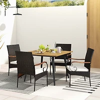 Costway 5 Pcs Patio Pe Wicker Dining Set Table and Chairs with Cushions 1.9" Umbrella Hole