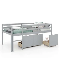 Twin Low Loft Bed with 3 Drawers Ladder & Full-length Guardrails Storage