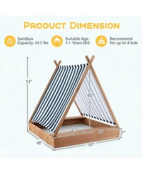 Wooden Sandbox with Canopy Tent Design Fir Wood Frame 2 Bench Seats Bottom