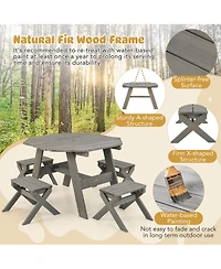 Kids Wooden Table Set with Octagon 4 Stools & Removable Adjustable Umbrella