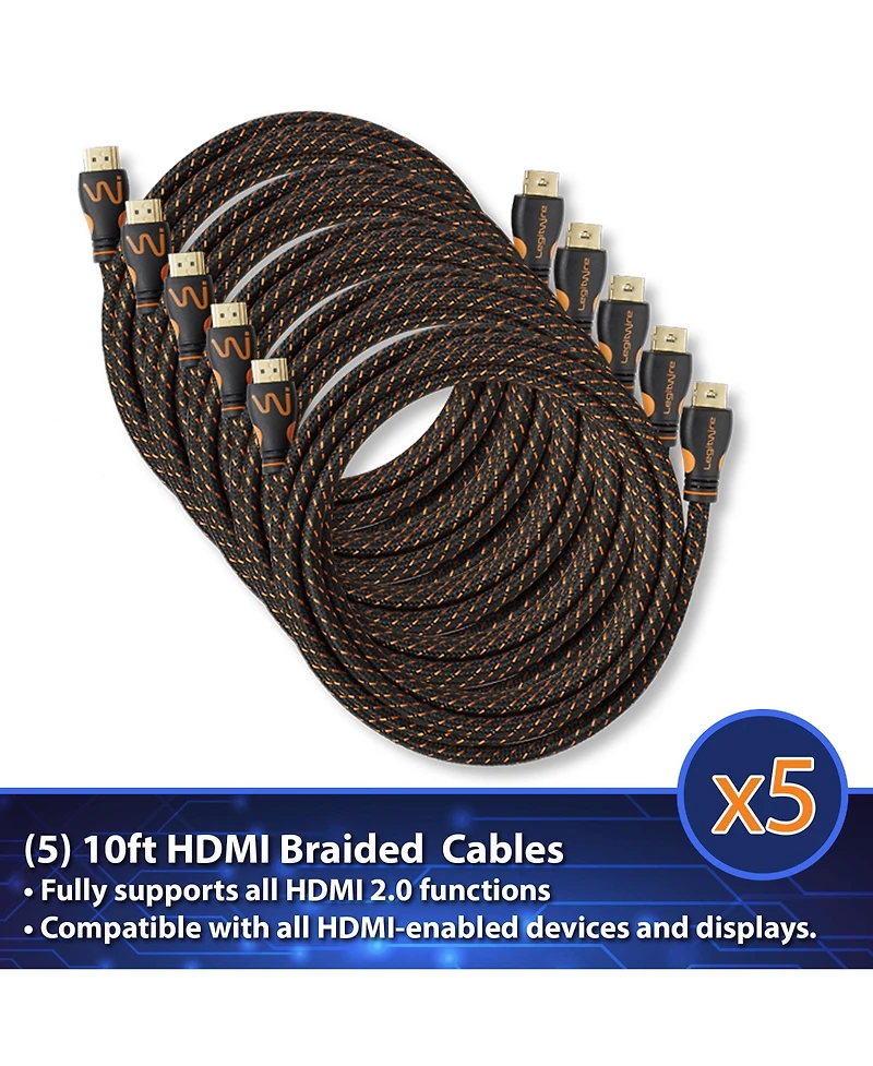 LegitWire 10 ft 4K High Speed Hdmi Cables, 5 Pack - 18Gbps Hdmi 2.0 (4K 60hz Hdr Uhd 4:4:4 Chroma) - Ethernet - Locking Head