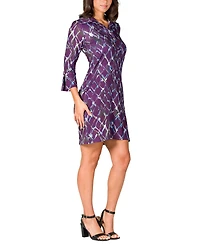 24seven Comfort Apparel Women's Purple Print Three Quarter Sleeve Mini Dress