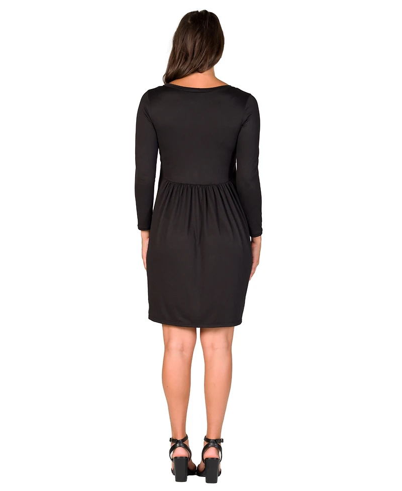24seven Comfort Apparel Women's Long Sleeve Babydoll Knee Length Dress