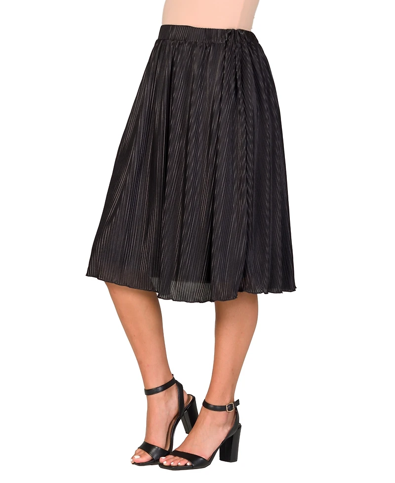 24seven Comfort Apparel Women's Elegant Pleated Elastic Waist Party Midi Skirt