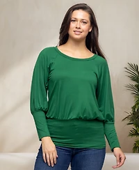 24seven Comfort Apparel Women's Round Neck Long Sleeve Banded Bottom Top