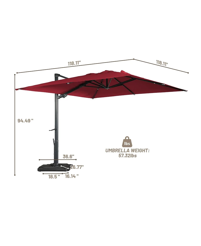 Boyel Living 10 ft. 360 ° Rotation Outdoor Patio Cantilever Umbrella Square with Base