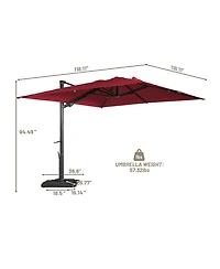 Boyel Living 10 ft. 360 ° Rotation Outdoor Patio Cantilever Umbrella Square with Base