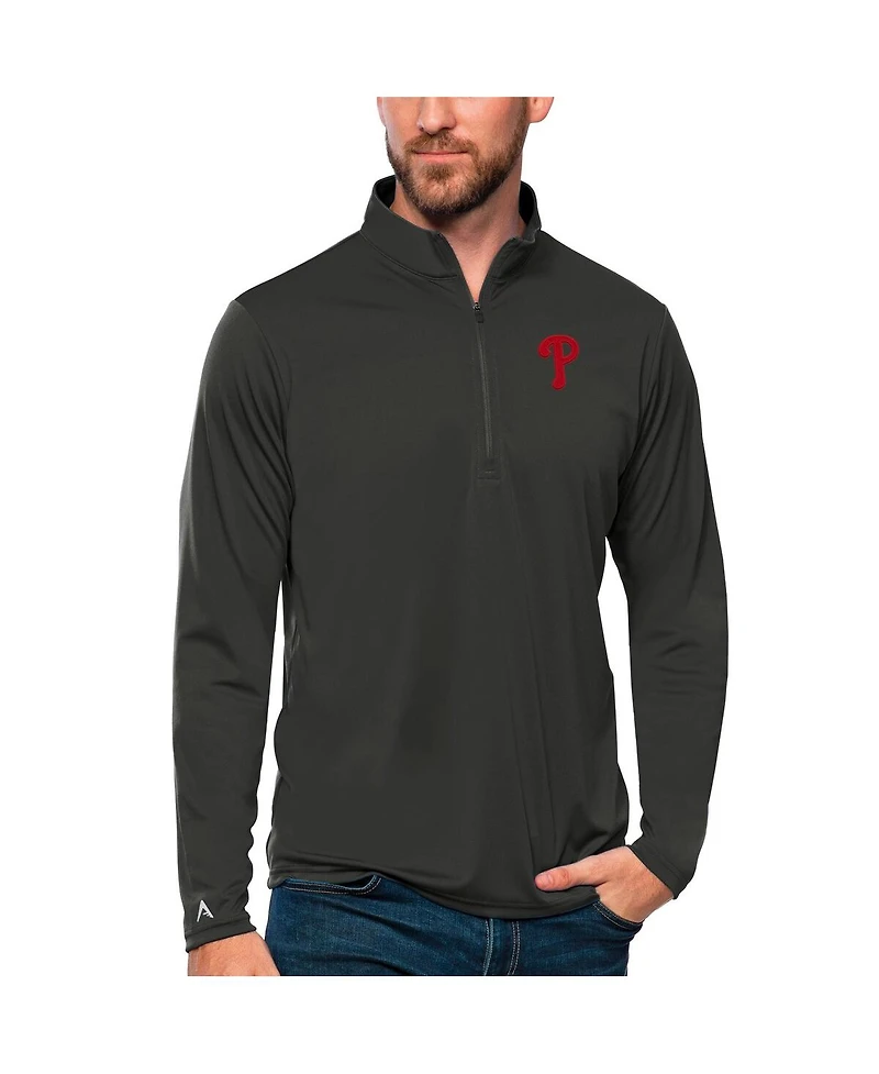 Antigua Men's Charcoal Philadelphia Phillies Tribute Quarter-Zip Pullover Top