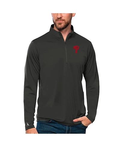 Antigua Men's Charcoal Philadelphia Phillies Tribute Quarter-Zip Pullover Top