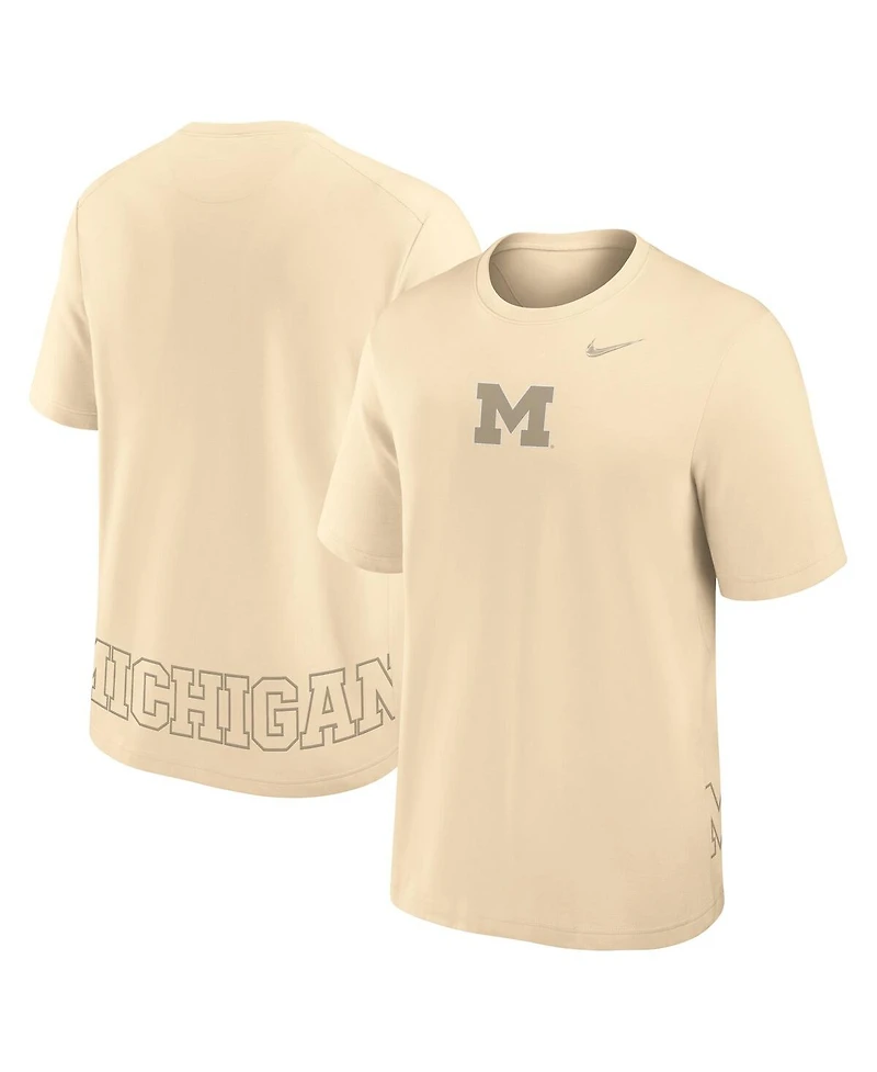 Nike Men's Cream Michigan Wolverines Primary Statement Two-Hit Performance T-Shirt