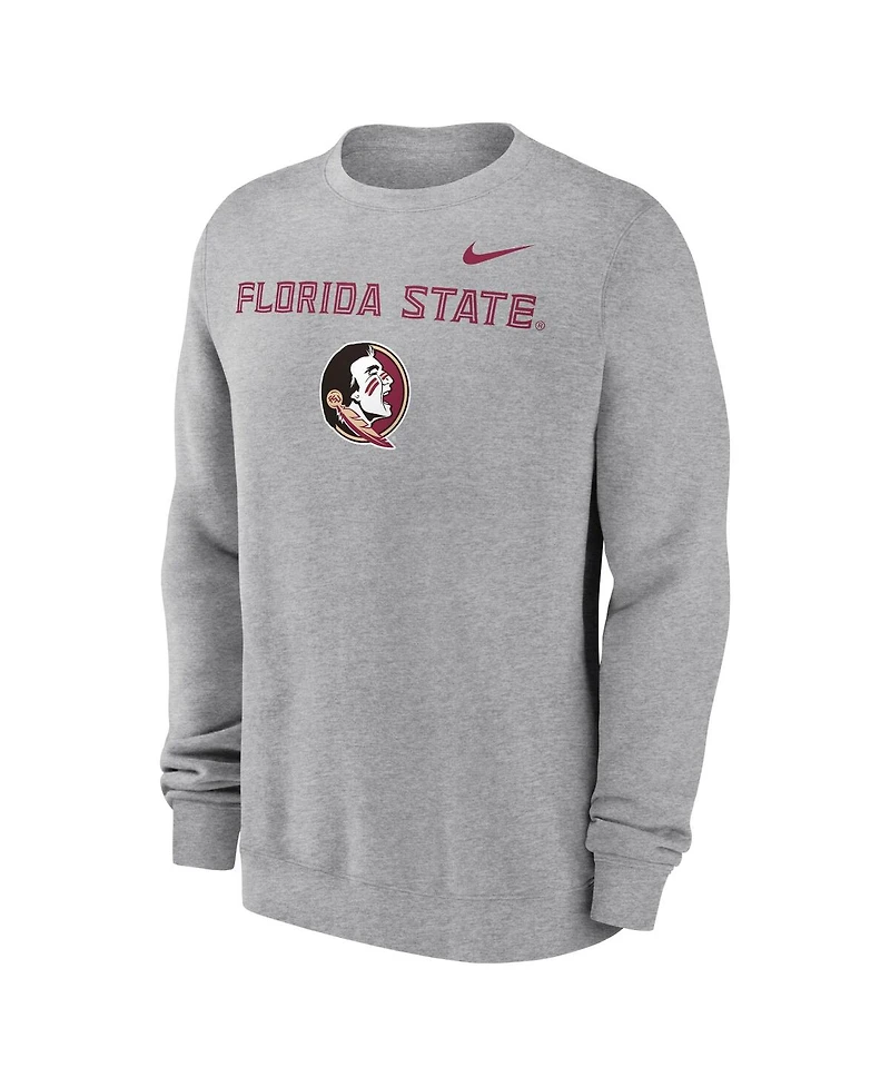 Nike Men's Heather Gray Florida State Seminoles Primetime Primary Stack Pullover Sweatshirt