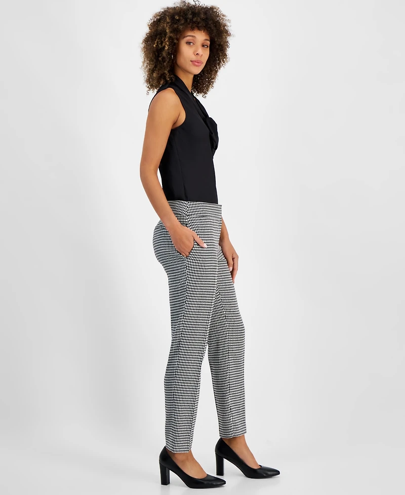 Kasper Women's Houndstooth Print Mid Rise Straight-Leg Pants, Regular and Petite Sizes