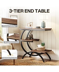 Tribesigns C-Shaped End Table, Industrial 3-Tier Small Side Table for Couch, Wood Bedside Table Snack Side Table with Storage Shelves for Living Room