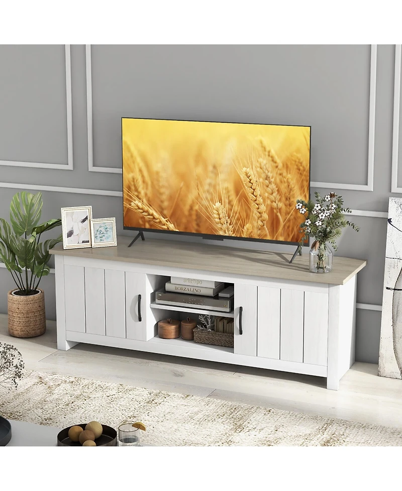 Gymax Farmhouse Tv Stand for TVs up to 65'' Media Console Center w/ Doors Cubbies Dark Brown