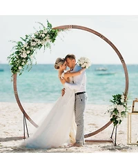 Slickblue Wooden Wedding Arch Solid Wood Arbor Backdrop Stand for Wedding Ceremony-Round